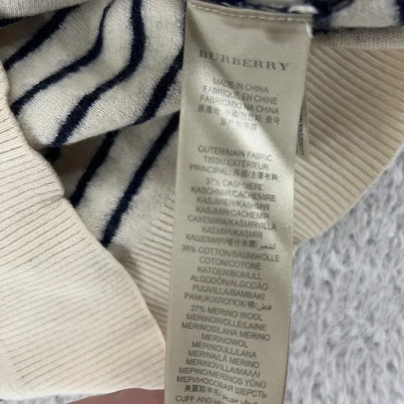 Burberry Brit Sweater Womens Large Striped Button Crewneck‎ Wool Cotton Pullover